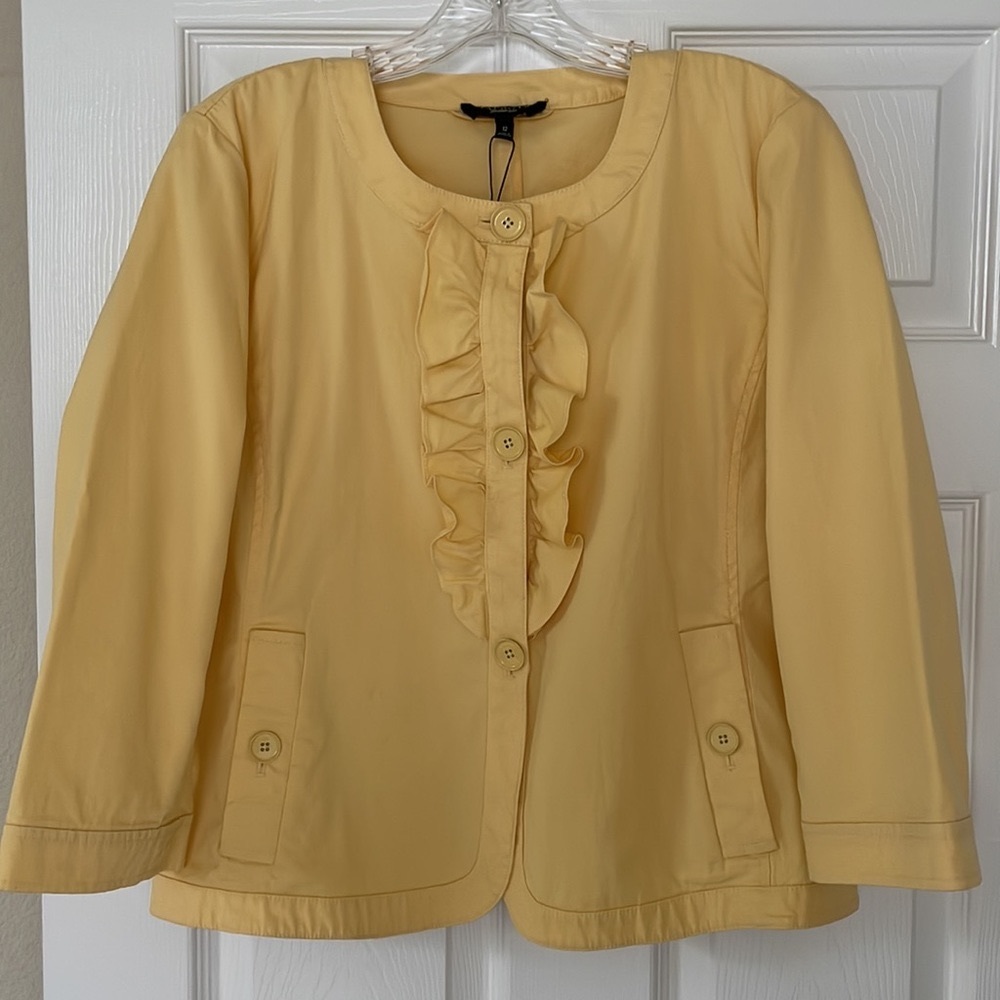 TALBOTS 98% COTTON YELLOW COLOR BLAZER / JACKET WITH RUFFLES